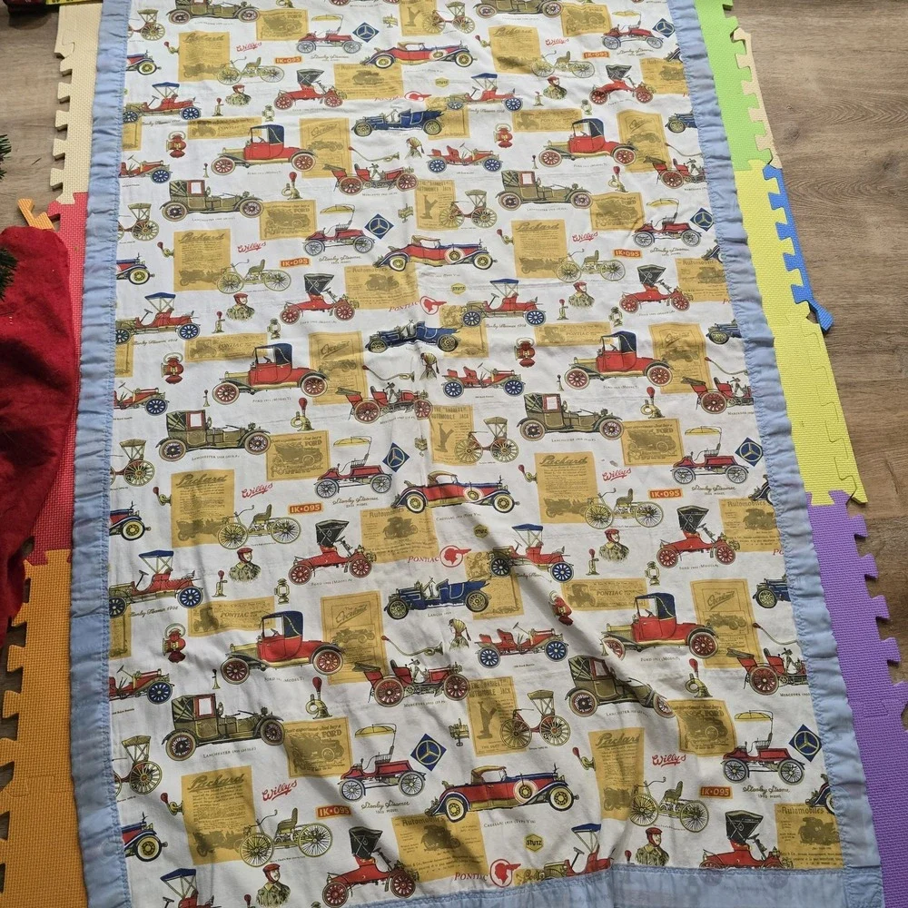 Vintage Classic Antique Car Print Baby‎ Blanket Quilt Throw Retro Automobiles...